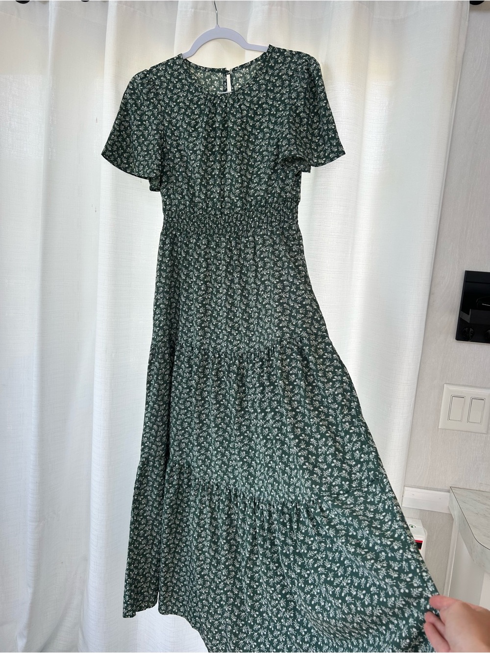Green Floral Smocked Waist Maxi Dress